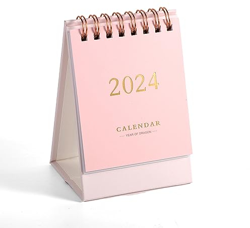 Mini Tischkalender, Kleiner Tischkalender Mini-Tischkalender 2023-2024 Winziger Tischkalender für Zuhause Büro Schule (2023.7-2024.12, Rosa)