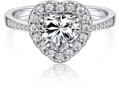 MomentWish Herzförmiger Ring für Frauen, 1Karat Moissanite Ringe Frauen, Ring Silber 925 damen, Hochzeit Valentine Geburtstag Geschenk-Größe47