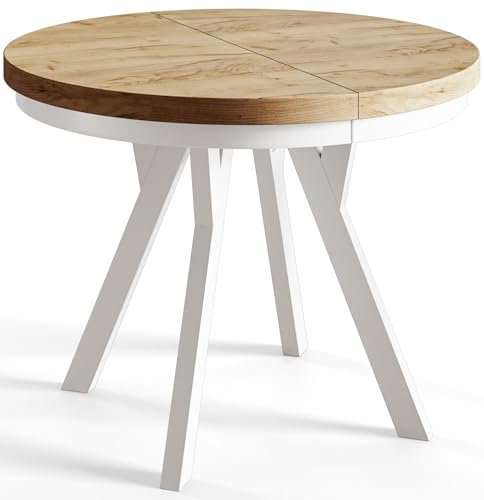 AlpiMeble Tavolo da Pranzo Rotondo Allungabile EVO - Tavolo Sala da Pranzo Allungabile - Piano in laminato da 36 mm - Gambe in Faggio - Diametro da 100 cm a 200 cm Craft