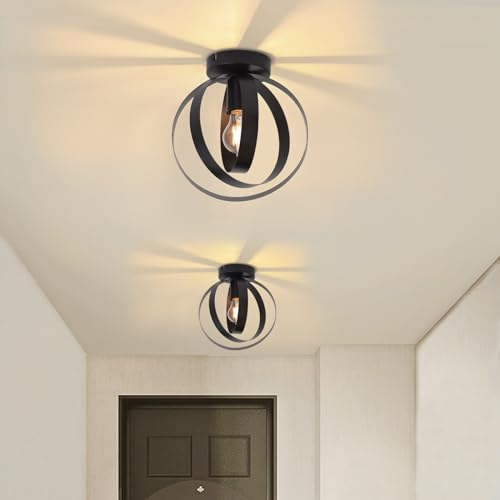 Glitzerlife Deckenleuchte Industrial Deckenlampe Schwarz - Flurlampe Retro Metall E27 Küchelampe Vintage Esstisch Schwenkbar Lampenschirm Innen für Flur Wohnzimmer Schlafzimmer Restaurant Korridor 2ER