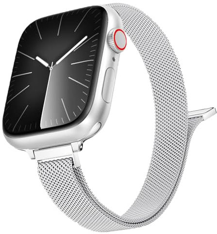 Cinturino in metallo per Apple Watch da 40 mm, 41 mm, 38 mm, 44 mm, 45 mm, 49 mm, 42 mm, sottile cinturino magnetico milanese per Apple Watch Series 9 8 7 6 5 4 3 Ultra 2nd SE 2 da donna e da uomo,