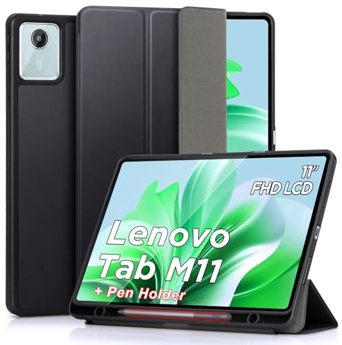 DLveer Hülle für Lenovo Tab M11 11'' mit Stifthalter - Slim Weicher TPU Rückseite Abdeckung Ständer Hülle für Lenovo Tab M11 Tablet 11 Zoll TB330FU/TB330XU,Schwarz