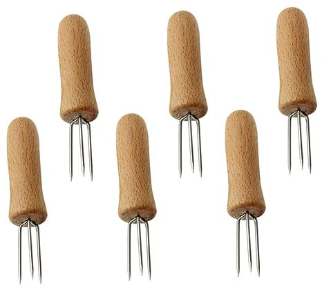 BESPORTBLE 6 Pièces Fourchettes à Nourriture Cuillère En Acier Inoxydable Brochettes D'épi Fourchette De Cuisine Fourchette De Barbecue En Plein Air En Bois Le Maïs Sucré Miniature