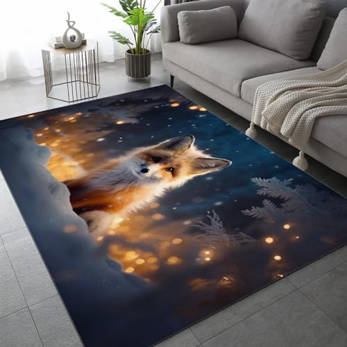 DILANI Teppich Wohnzimmer Schlafzimmer 3D Fuchs Teppich Kinderzimmer Kurzflor Teppiche rutschfeste Spielteppiche Waldtiere Flauschig Weich Soft Flanell Outdoor Carpet Matte 180x240 cm
