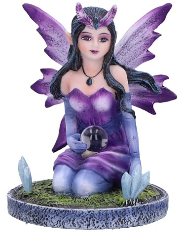 Nemesis Now Kristallfee, violett, 9 cm, Harz, lila Feenfigur, Design mit Kristallen, kniende Fee, die Glaskugel hält, Fantasy-Geschenk, gegossen aus feinstem Harz, fachmännisch handbemalt