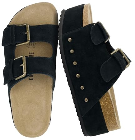 CUSHIONAIRE Women's Guru Genuine Leather footbed platform sandal with +Comfort, Wide Widths Available