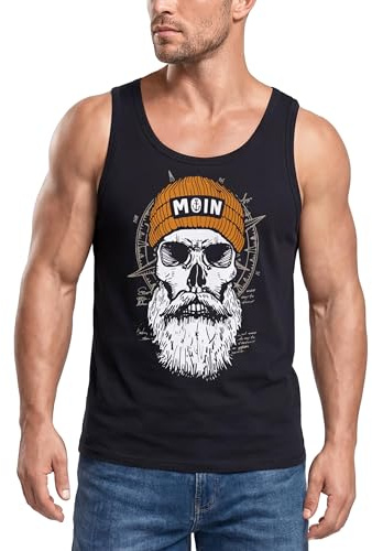 Neverless® Herren Tank-Top Printshirt Moin Skull Windrose Kompass Totenkopf Frontprint Muskelshirt