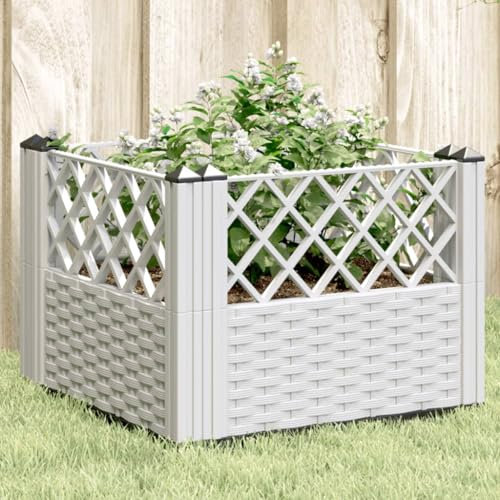 Rantry Blumenkasten für den Garten mit Heringen weiß 43,5 x 43,5 x 43,5 cm PP Outdoor Blumenkasten Balkonkasten Gitter für Garten