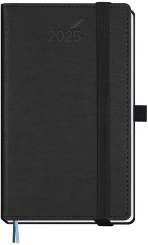 BEZEND Taschenkalender 2025 Klein 15,5 x 9 cm | Kalender 2025 Buchkalender 1 Woche 2 Seiten | Terminplaner 2025 Wochenplaner A6 mit Stiftschlaufe & PU-Leder Hardcover - Schwarz