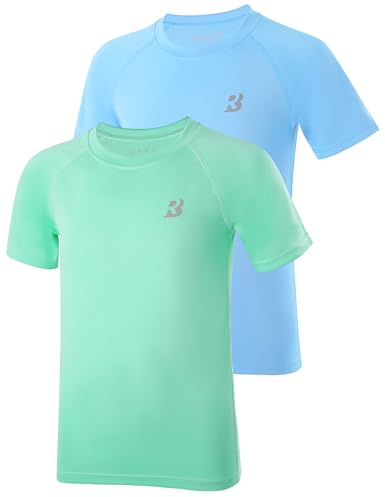 Roadbox Boys Rash Guard Swim Shirt, 2Pack UPF 50+ Sun Protection Short Sleeve, Quick Dry Rashguard Water Shirt for Kids