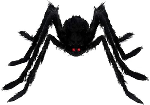 AMLOOPH Giant Scary Spider Halloween Decorations Outdoor Indoor - 59'' Fake Large Hairy Halloween Spider Props Decorations for Spiderweb, Garden, Tree, Party & Haunted House Decor (Black)