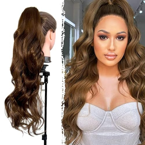 Cheveux, queue de cheval ondulée facile à appliquer avec pince queue bouclée, cheveux faux 70 cm