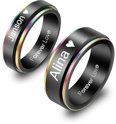 MeMeDIY Bagues Personnalisées en Acier Inoxydable de Mariage avec Nom et Date Gravés Bagues Rotatives de Promesse Fiançailles pour Couple Hommes-Style B1-10#