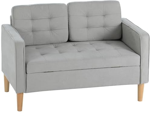 HOMCOM 2 Sitzer Sofa, Couch mit Stauraum, Holzbeine, Gepolsterter Polstersofa mit Samtoptik für Wohnzimmer, Schlafzimmer, 117x 62 x 78 cm, Hellgrau
