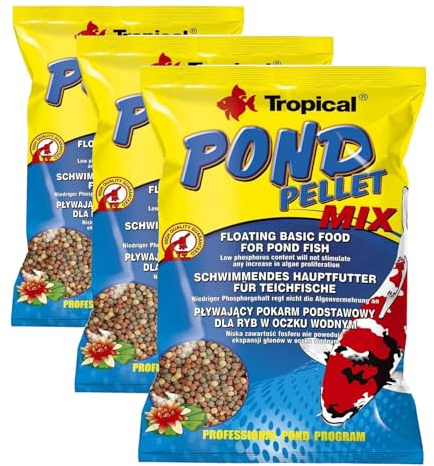 Tropical Pond Pellet Mix 1000ml / 130g - Aliment Complet sous Forme de Boules flottantes pour Koi, Poissons de Bassin (Lot de 3)