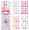 VZXQX Uñas Postizas para Niñas, 96 Piezas Uñas Postizas de Niñas a Presión con Pegatinas de Diamantes Imitación, Adhesivos de Uñas Cortas Acrílicas Artificiales Postizas para Niños Adornos Uñas