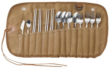 Étui à ustensiles – Pochette à couverts enroulable | Organisateurs d'extérieur en toile à suspendre, étui de rangement pour couverts en argent, voyage en voiture