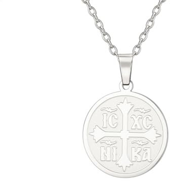 Orthodoxe Kreuz Halskette für Frauen IC XC NIKA Kreuz Jesus Christus Medaillon Anhänger griechische byzantinische Kreuz Halskette östlichen religiösen Schmuck Christlich Katholisches Geschenk (silber)