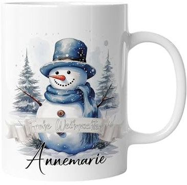 Tasse zu Weihnachten | Weihnachtstasse Tiere - Personalisiert mit Namen | Frohe Weihnachten - Kaffeetasse für Jungen und Mädchen - Schneemann | mug-txZ-123