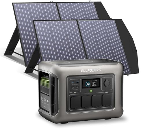 ALLPOWERS R1500 Portable Power Station with 2x 100W Solarpanel, 1152Wh LiFePO4 Battery Backup w/ 4 1800W AC Outlets, 0-80% in 40 Min, 43dB UPS Solar Generator for Camping, Power Outage, RV, Home Use