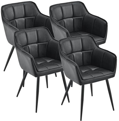 [en.casa] Esszimmerstuhl 4er Set Birmingham Armlehnstühle Bürostühle Polsterstuhl mit Rückenlehne Schwarz mit Metallbeine 81 x 57 x 53 cm