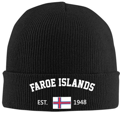 FAGIUCHI Färöer Inseln Est.1948 Independence Day Winter Strickmütze Beanie Cap Erwachsene Warme Kappen Schwarz, Schwarz , 7 1/8-7 1/4