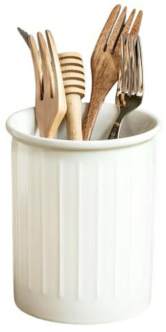 Anseom Utensil Holder for Countertop Kitchen Utensil Holder Ceramic Cooking Utensil Crock Holder Decorative Relief Utensil Pot Kitchen Organizer for Kitchen Counter Farmhouse Decor, White