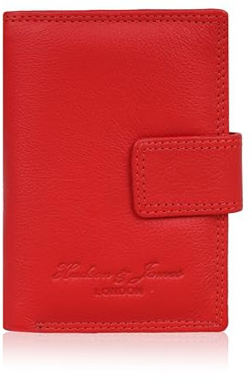 Hudson & James RFID-Geldbörse für Damen, sicheres Designer-Leder, kompakt, Kartenetui, Reißverschluss, Münzfach, rot, M, Minimalistisch
