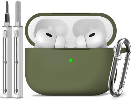 Inesore Compatible with Airpods Pro 2nd/1st Cases Cover,Silicone Protective Case for Apple Airpods Pro 2nd/1st Generation Charging Case with Keychain and Cleaner Pen(Forest Green)