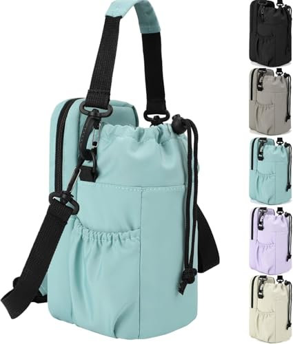RZMAYIS 32/40oz Insulation Water Bottle Carrier Bag with Phone Pocket, Water Bottle Holder with Strap, Sports Water Bottle Sling Bag Crossbody Water Bottle Holder for Hiking Walking (Style 1, Green)