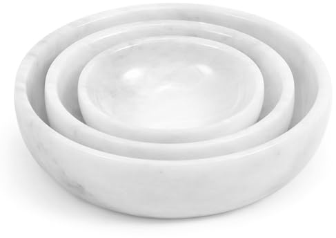 SPESHSTONES Marble Dipping Bowls Set of 3 Handmade White Mini Dip Bowl for Soy Sauce, Condiment & Pinch Serving – Small Stone Side Dishes for Prep & Entertaining