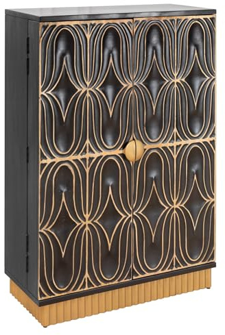 Barschrank PIAZZA SAN MARCO - 140cm - grau gold - Mangoholz handmade | Handgefertigtes Unikat, montiert geliefert, Schubladen, Stauraum, pflegeleichte Oberfläche, modernes Design