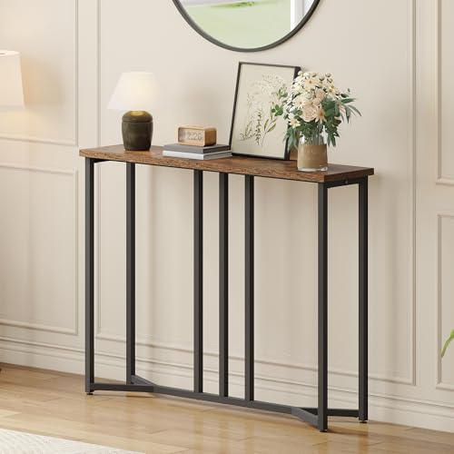 YITAHOME Konsolentisch, 80CM Flurtisch Schmal, Schwarz und Braun | Sofatisch, Beistelltisch, Schmales Regal, Console Table für Wohnzimmer, Flur, Eingangsbereich, einfache Montage