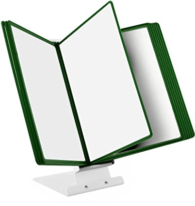 LEVIATAN Tisch-Sichttafelsystem A4 | 10 Präsentationstafeln | Stabiler Metall-Standfuß | Dokumenten-Display für Büro, Werkstatt, Empfang | Grün