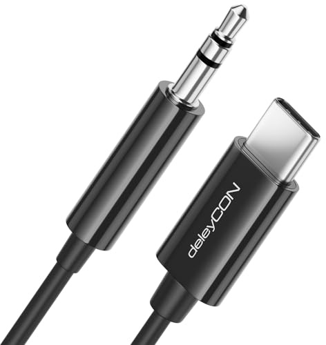 deleyCON 0,15m Cable USB-C a Jack 3,5mm Corto AUX Cable de Audio Compatible con Apple Samsung Google Huawei Xiaomi Smartphone Móvil Tablet Coche Auriculares Entrada Jack - Negro
