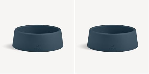 Beco Dog Bowl - Food & Water Steady Bowl, Recycled Plastic, Non-Slip Rubber Base, Navy Blue, Large (Pack of 2)