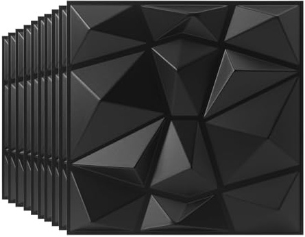 Anttyscar 40PCS 3D Wall Panels Diamond Design for Interior Wall Decor for Home and Office, 3D Textured Wall Panels in Black, PVC, 30x30cm
