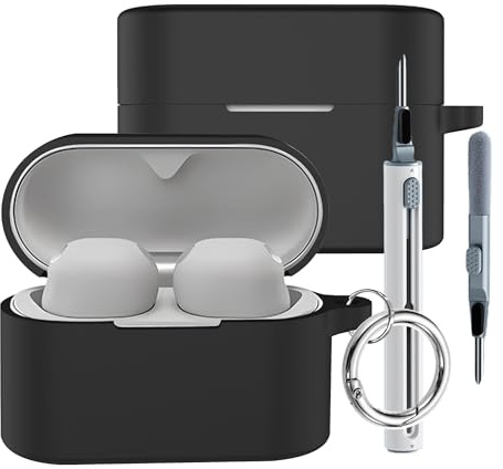 Heioloo Hülle Kompatibel mit Sony WF-1000XM6, Schutzhülle aus Silikon, ultradünnes, weiches,stoßfestes,rutschfestes, Schutzhülle aus Silikon mit Reinigungsstift und Karabiner -Schwarz