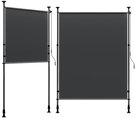 BelleMax Senkrechtmarkise Balkon außen ohne Bohren, Dunkelgrau 100x310cm Vertikalmarkise Klemmmarkise Mit Kurbel, Markise für Terrasse, Sichtschutz Sonnenschutz wetterfest