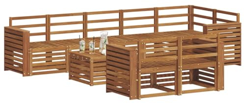vidaXL Sofagarnituren 9 pcs Natur Massivholz Akazie, Moderne Garten-Sofa-Garnitur, Robustes Outdoor-Sofa, braunes Akazienholz, stylische Sitzgruppe für deinen Garten