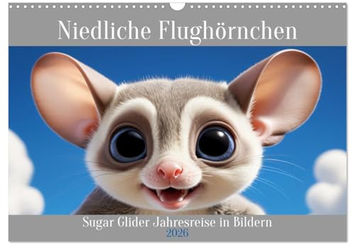 Niedliche Flughörnchen - Sugar Glider Jahresreise (Wandkalender 2026 DIN A3 quer), CALVENDO Monatskalender: Lassen Sie sich von den süßen Flughörnchen ... Lächeln in jeden Ihrer Tage. (CALVENDO Tiere)