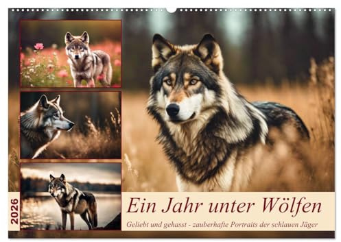 Ein Jahr unter Wölfen (Wandkalender 2026 DIN A2 quer), CALVENDO Monatskalender: Geliebt und gehasst - zauberhafte Portraits der schlauen Jäger (CALVENDO Tiere)