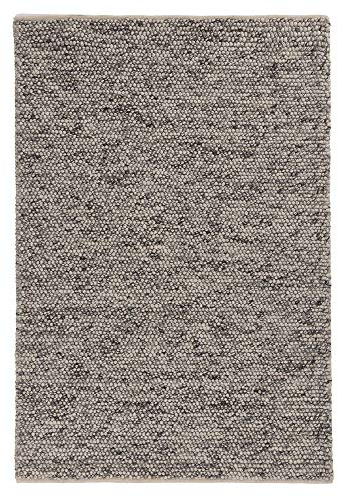 URBANARA Woll-Teppich Ravi 200x300 cm, Eierschale-Grau - Handgewebt, Skandinavisches Landhaus Design mit grober Struktur, Wohnzimmer Esszimmer Schlafzimmer, 70% Schurwolle