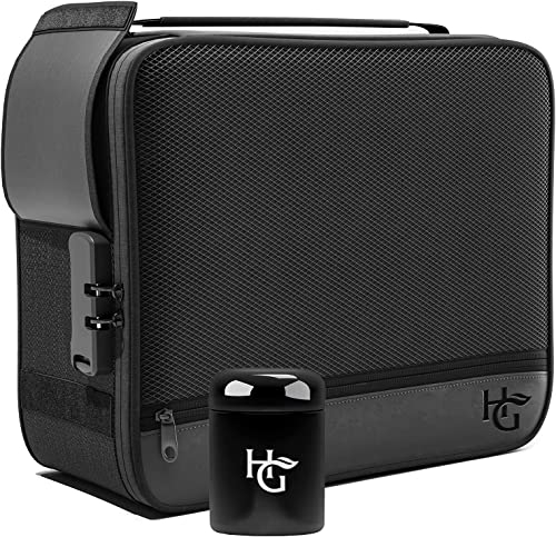 Extra Large Smell Proof Case with Combination Lock by Herb Guard (Smell Proof Box Holds 5 OZ's of Herbs & Spices) Upgraded Premium YKK Zippers - Comes with Smell Proof Jar, Built in Tray, Travel Bags