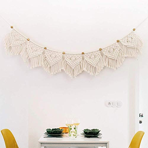 FOCCTS Makramee Wandbehang Tapisserie Fransengirlande Banner Baumwolle gewebt Wand Dekoration für Wohnzimmer Schlafzimmer Hochzeitsfeier Dekoration Weihnachten Geburtstagsgeschenke, 110 x 20 cm