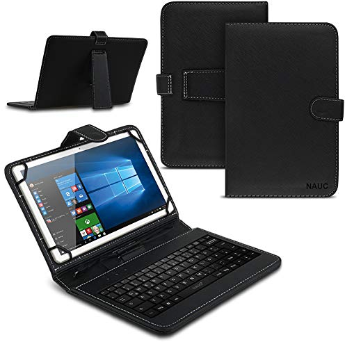 NAUCI Tablet Hülle kompatibel mit PEAQ PET 100 101 1008 Tasche Tastatur Keyboard QWERTZ Schutzhülle Cover Standfunktion USB Schutz Case