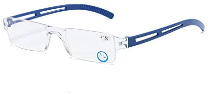 KoKoBin Rahmenlose Lesebrille Sehhilfe mit Blaulichtflilter Anti Blaulicht Lesehilfe für Damen und Herren(Blau,+2.0