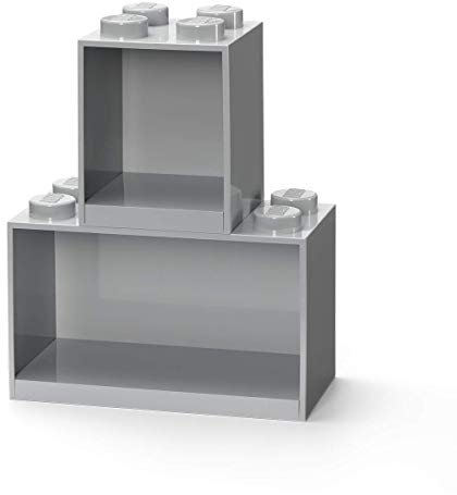 Room Copenhagen 2 Pack LEGO Brick Shelf 8 Knobbs - Modern Playful Tiered Wall Mount Shelf - Perfect for Books, Toys, & Trinkets - Stackable Storage Solution, Grey