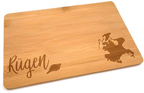 Samunshi® Holzbrett mit Gravur Rügen aus Bambus Brett Schneidebrett klein Brotzeitbrett Holz Schneidebretter Holzbrett Küche