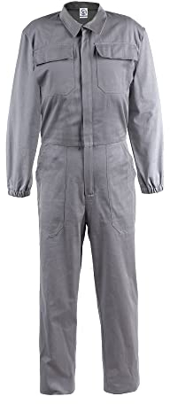 DINOZAVR Ultra Overall Herren Arbeitskleidung - Rallyekombi Overall mit Verstecktem Reißverschluss, Zwei Oberen Taschen, Zwei Fronttaschen, Elastische Bündchen, Elastischer Bund Grau M